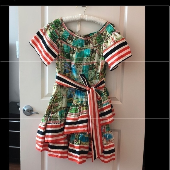 ASOS Dresses & Skirts - ASOS Off Shoulder Dress In Postcard And Stripe Print